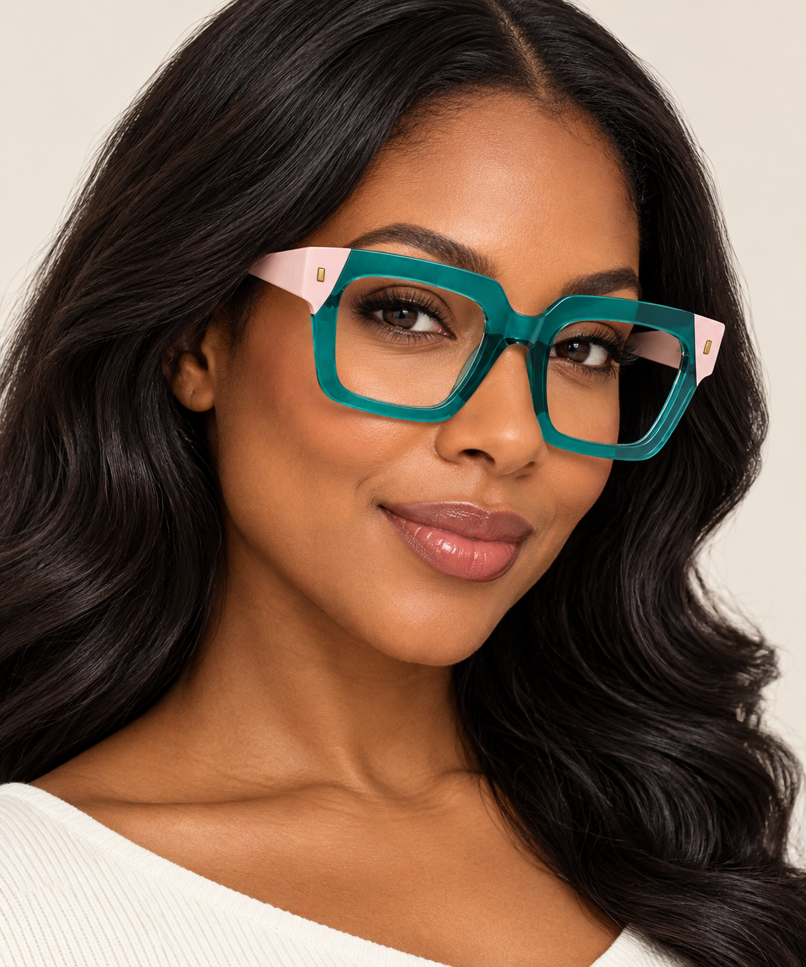 Teal & Pink Oversized Square Eyeglasses