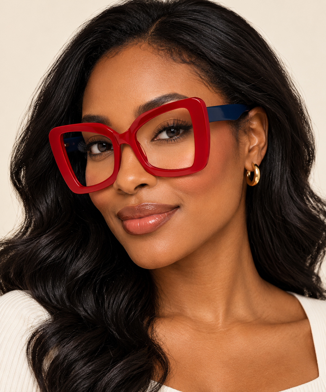 Red and Navy Square Eyeglasses