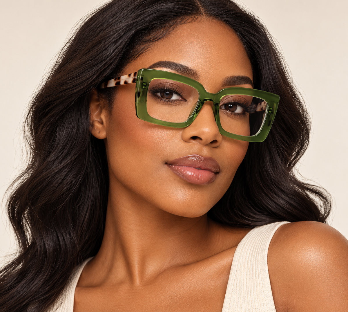 Olive Green Square Eyeglasses
