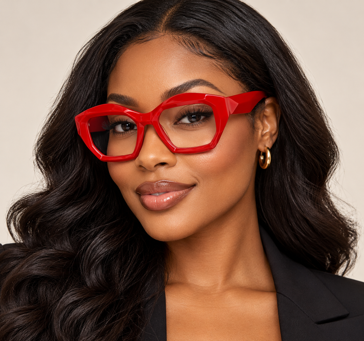 Red Geometric Cat-Eye Eyeglasses