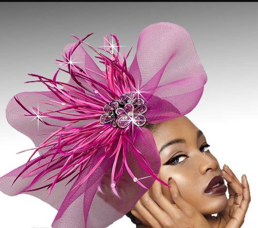 Fuchsia Peacock Fascinator Hat for Women